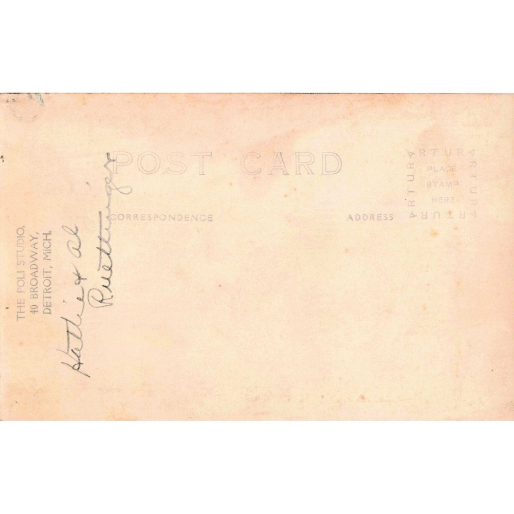 Antique RPPC Detroit Michigan The Poli Studio Portrait Artura Postcard VG - Picture 2 of 2